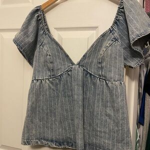 So Me Blue Pinstripe Blouse